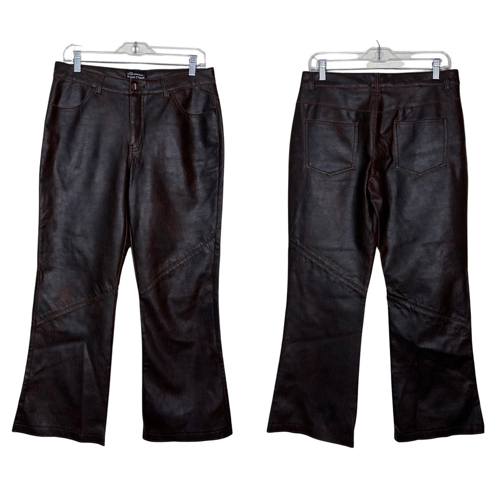 Vintage y2k Brown Faux Leather Low Rise Stitched Flare Pants Size Juniors 11